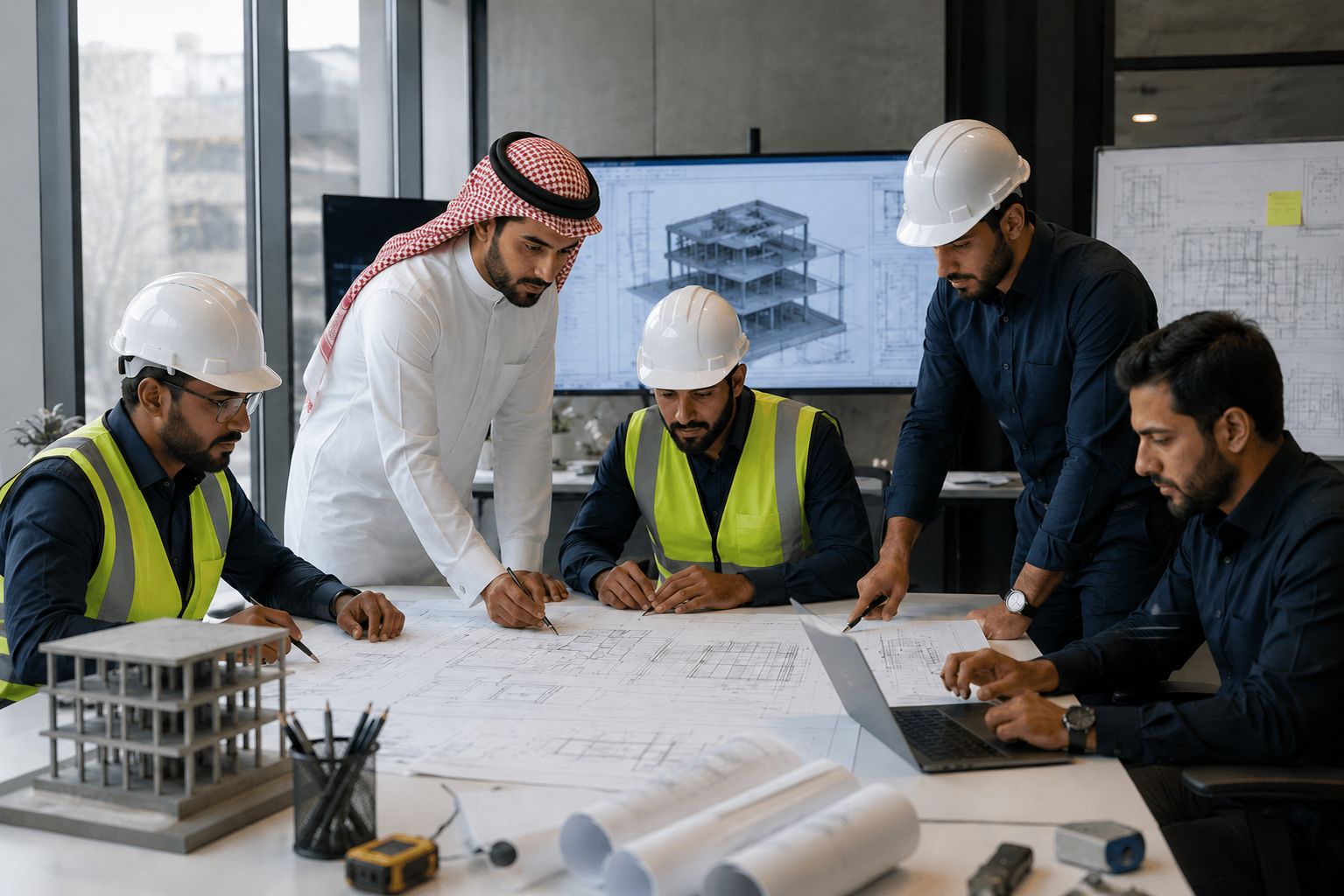 Engineering consultants reviewing project plans